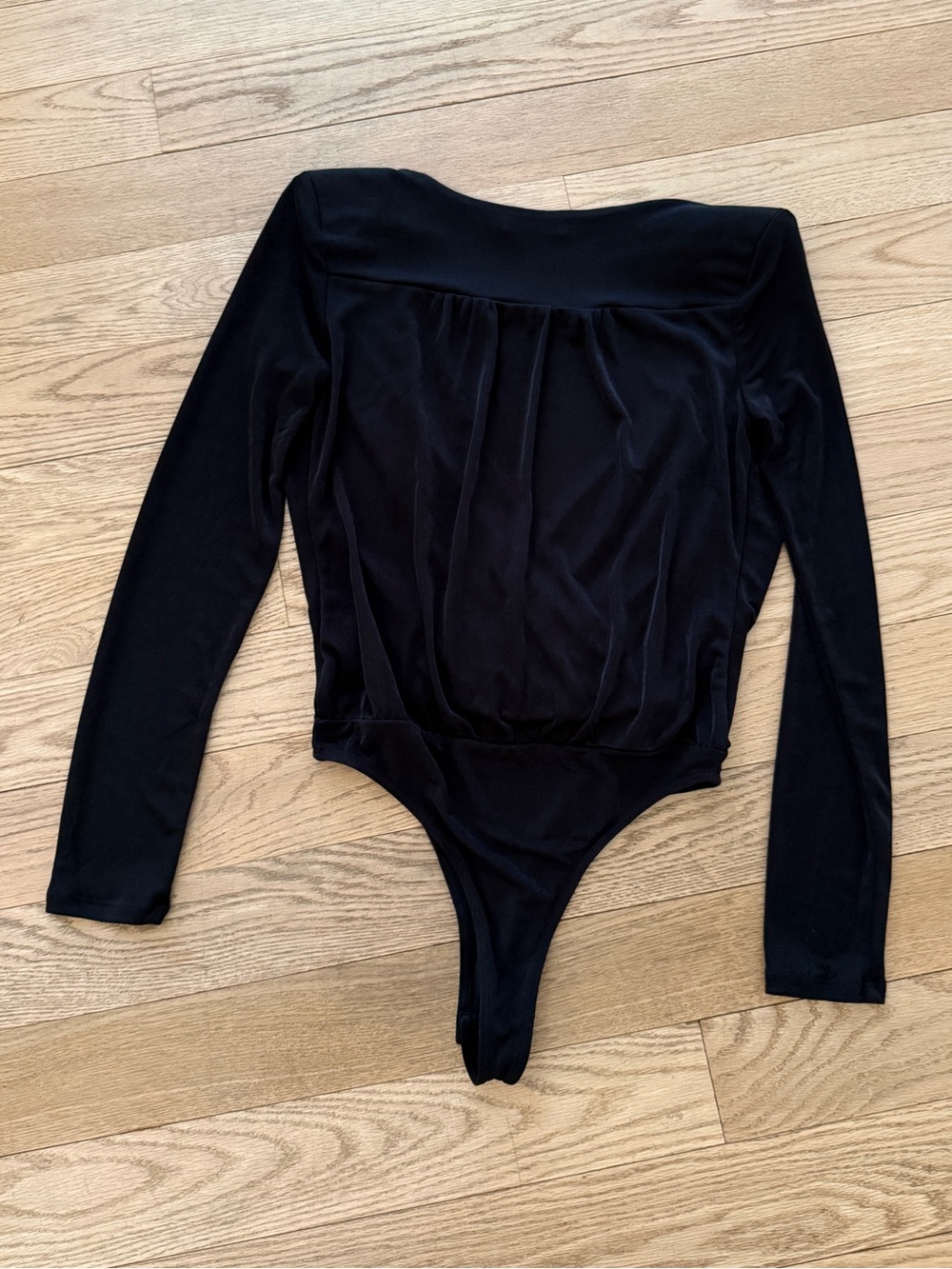 Black Long-Sleeve Wrap V Neck Bodysuit One Piece Medium - Picture 6 of 9